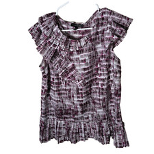 Banana Republic Blouse Women's Medium Round Neck Ruffle Short Sleeve Top