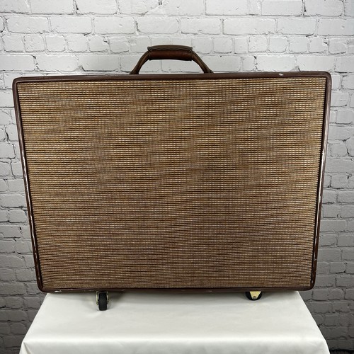 Vintage Hartmann Brown 2 Piece Suitcase Leather Tweed Wheeled Luggage Combo Lock