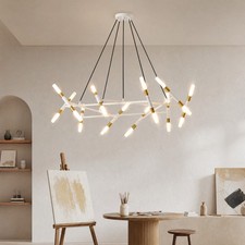 40'' Pendant 20 Light White Gold Sputnik LED Chandelier for Living Room Fixture