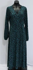 LTS Women's Tall Leopard Print Wrap Dress AC2 Forest Green Size 16 (U.S 12) NWT 