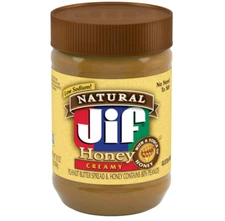 Jif Natural Creamy Peanut Butter & Honey, 16oz, 80% Peanuts
