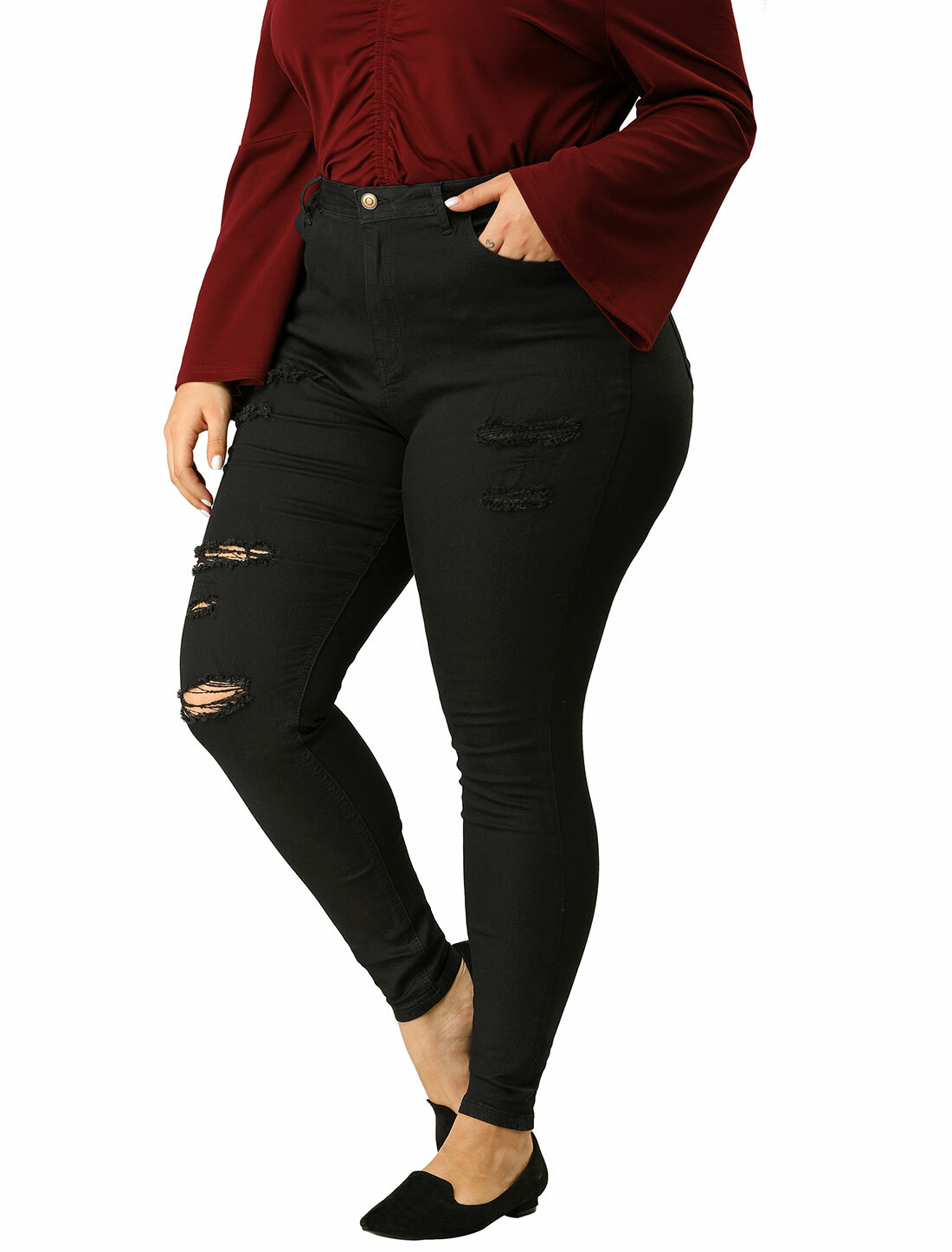 plus size black jeans with rips