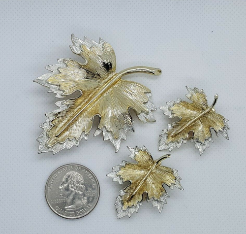 Vintage 1964 Sarah Coventry Nature choice Silver/Gold tone Leaf brooch earrings - Picture 8 of 8