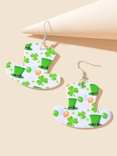 Acrylic Green Clover Hat Pendant Earrings St. Patrick's Day Festival Jewellery - Picture 7 of 22