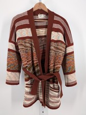 Vintage 70s Boho Lebowski Geometric Art Belted Cardigan Sweater Rockabilly Knit