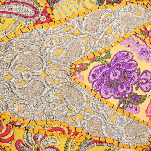 Round Mat Yellow Vintage Patchwork Floor Pillow Memory Pillow Pad 22 in - Picture 4 of 6