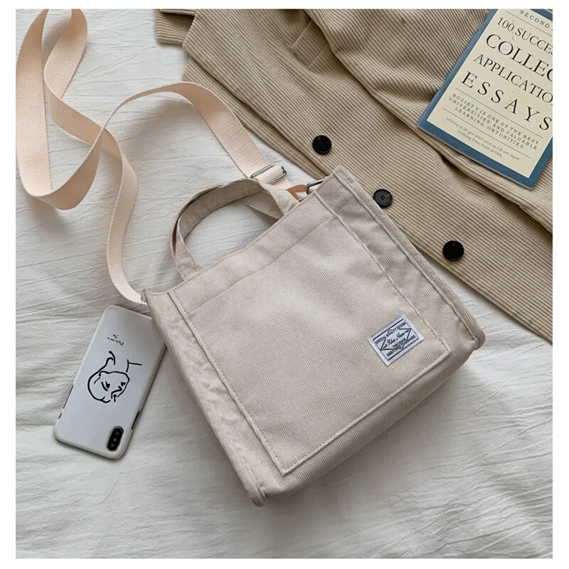 Women's Tote Shoulder Bag Retro Autumn Corduroy Casual Art Canvas Crossbody Bag
