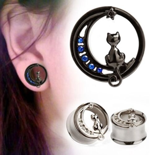 1 each Stainless Steel CAT Ear Plug Tunnel Body Jewelry 8-10mm Screw-on back - Photo 1/4