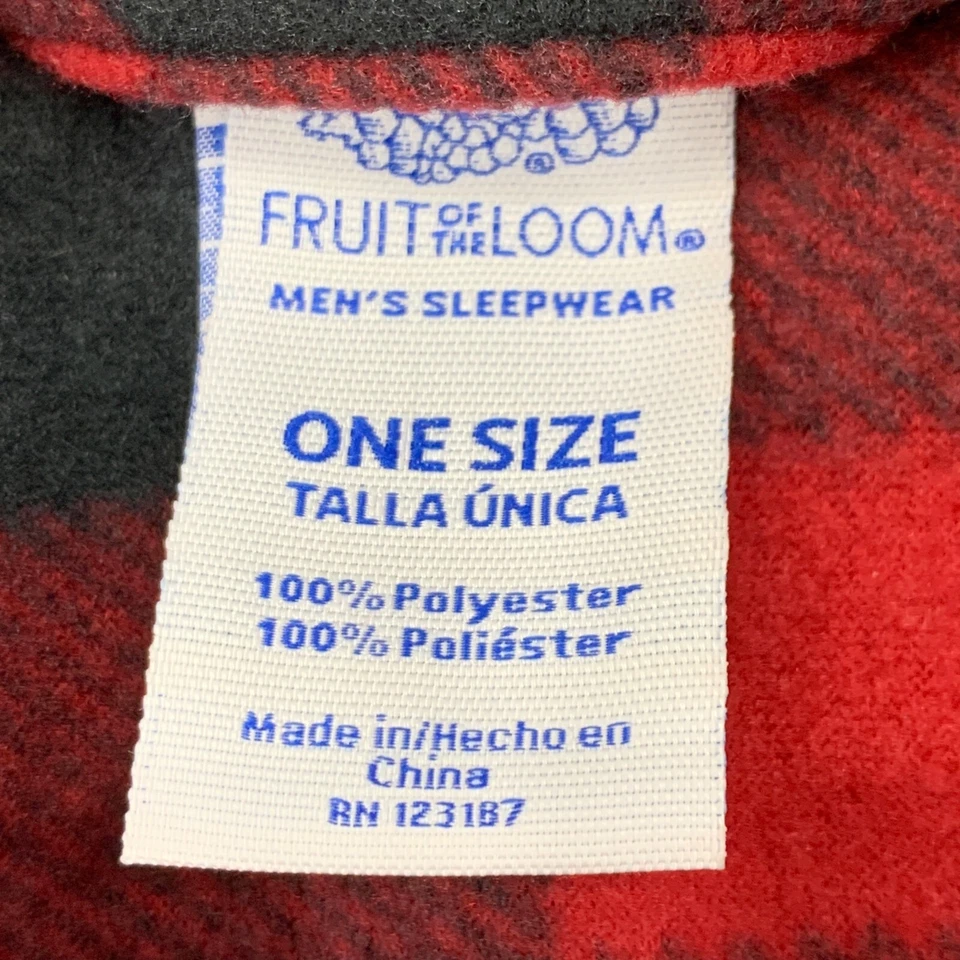 Mens Fleece Check Red Robe OS Belted Pockets Polyester 3897 EUC - Image 3 of 4