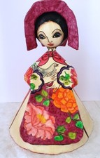 Abelardo Ruiz Mexican Folk Art Papier-Mache Woman with Dove Pink Purple - Signed