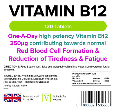 Vitamin B12 250mcg Bildung roter Blutkörperchen Müdigkeitsreduktion 120 Tab LINDEN UK