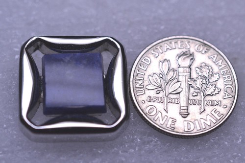 Gemelli vintage con pietre quadrate di sodalite dal design aperto - Foto 3 di 4