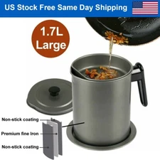 1.7L Bacon Grease Container Cooking Oil Storage Can with Fine Mesh Strainer Lid
