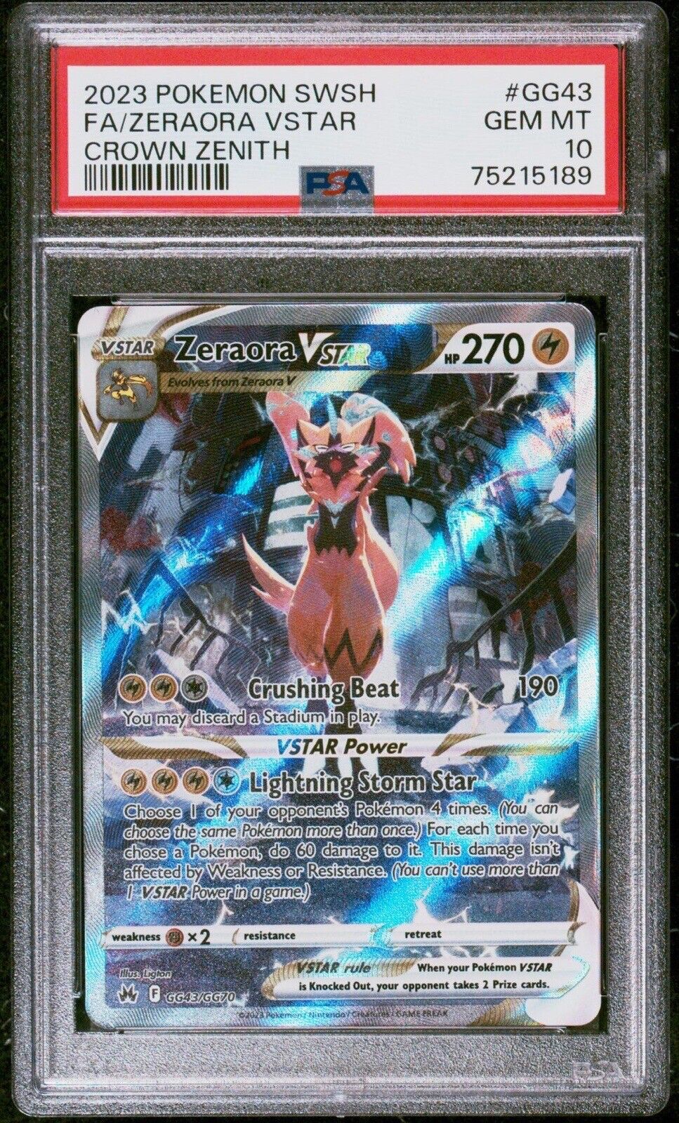 Raikou V (GG41/GG70) [Sword & Shield: Crown Zenith] PSA 10