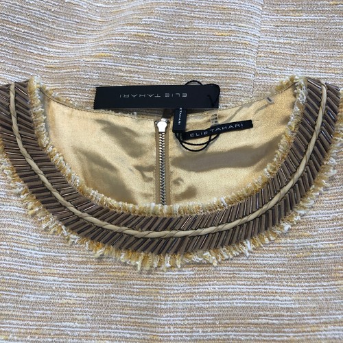Nuevo Vestido Vaina ELIE TAHARI Talla 14 Nuevo Con Etiquetas Dorado Amarillo Texturizado Modesto Forrado - Imagen 13 de 17