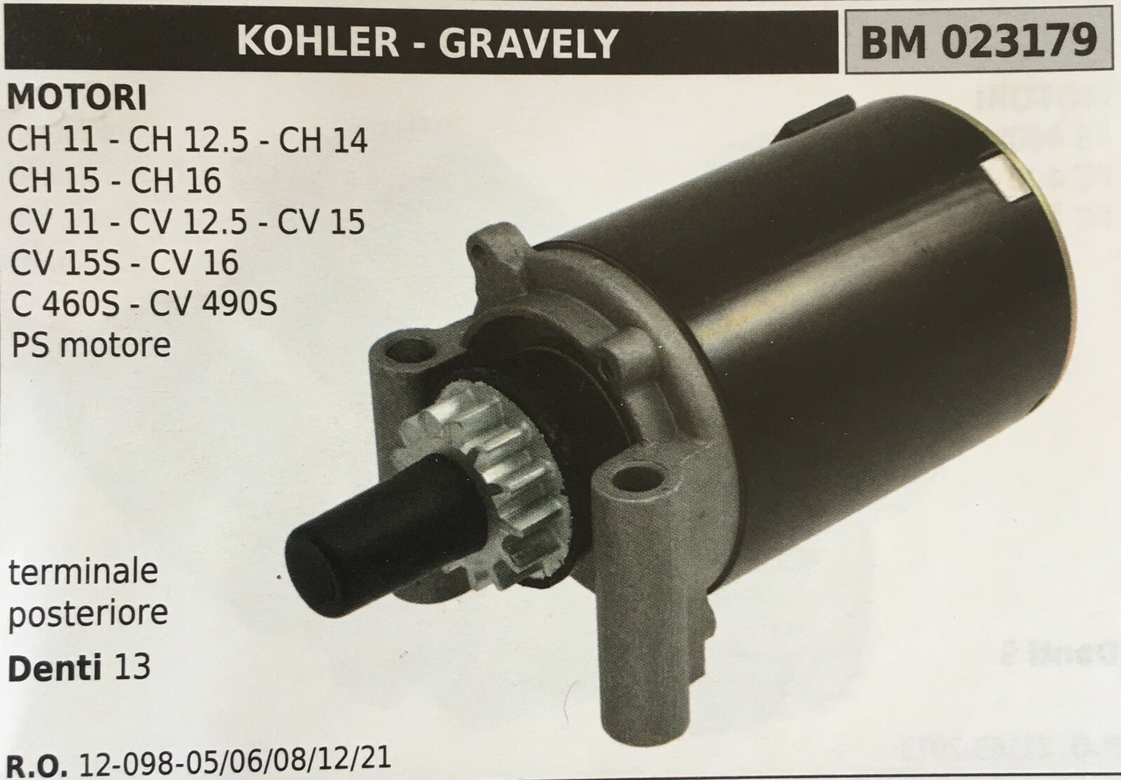 Starter Brumar BM023179 per Kohler CH-CV 11-16HP - Sicurezza Garantita