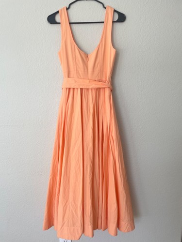Cinq à Sept Kilah Cotton blend Belted Midi Dress Marmalade Orange size 0 - Picture 9 of 11