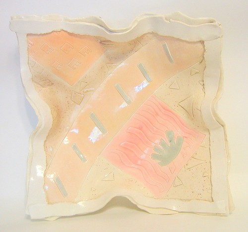 Abstract Hand Built Ceramic Plate Geometric Shapes Large - 第 3/12 張圖片