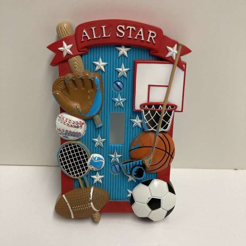All Star SPORTS Theme Boys Bedroom Plastic Light Switch Plate Cover w/screws