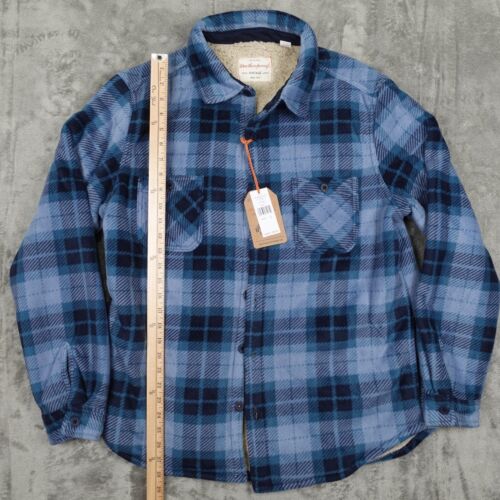 Weatherproof Heavyweight Flannel Shirt Men L Blue Plaid Insulated Button Up NWT - Picture 2 of 9