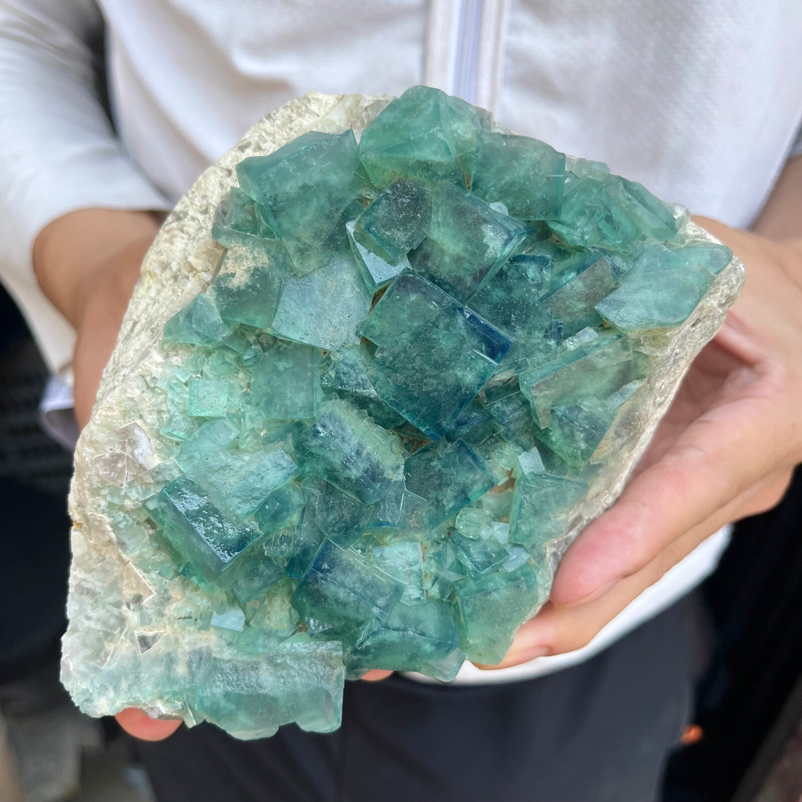 3.4LB Natural Green Cube Fluorite Quartz Crystal Cluster Mineral Specimen for Collectors