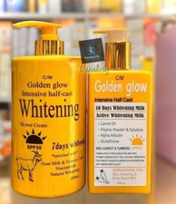 Golden Glow Intensive Whitening Exfoliating Shower Gel, H.C Whitening Milk Spf55