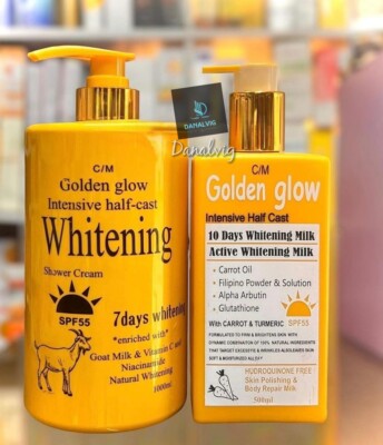 Golden Glow Intensive Whitening Exfoliating Shower Gel, H.C Whitening Milk Spf55