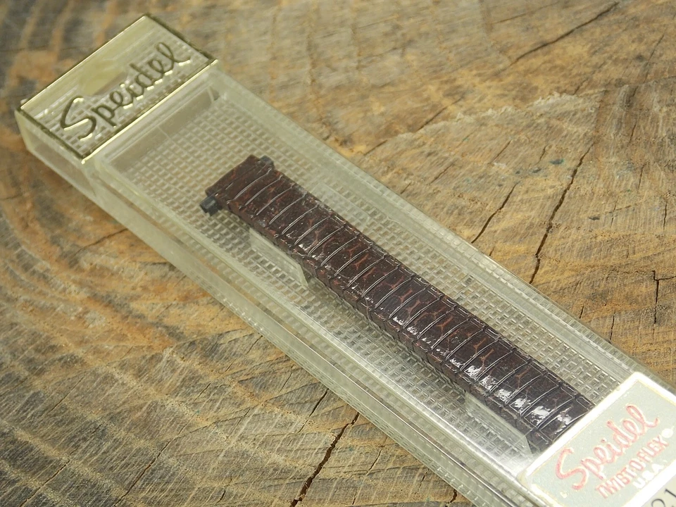Pulseira de relógio Speidel EUA vintage couro sintético aparência expansão 10mm-13mm nova na caixa não usada - Imagem 4 de 4