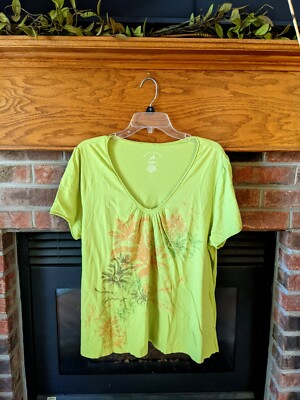 White Stag Brand Green Embellished T-shirt Women's Plus Size 2x