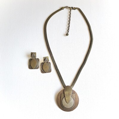 Baer SF Vintage Necklace Earring Set Copper Statement Piece Two