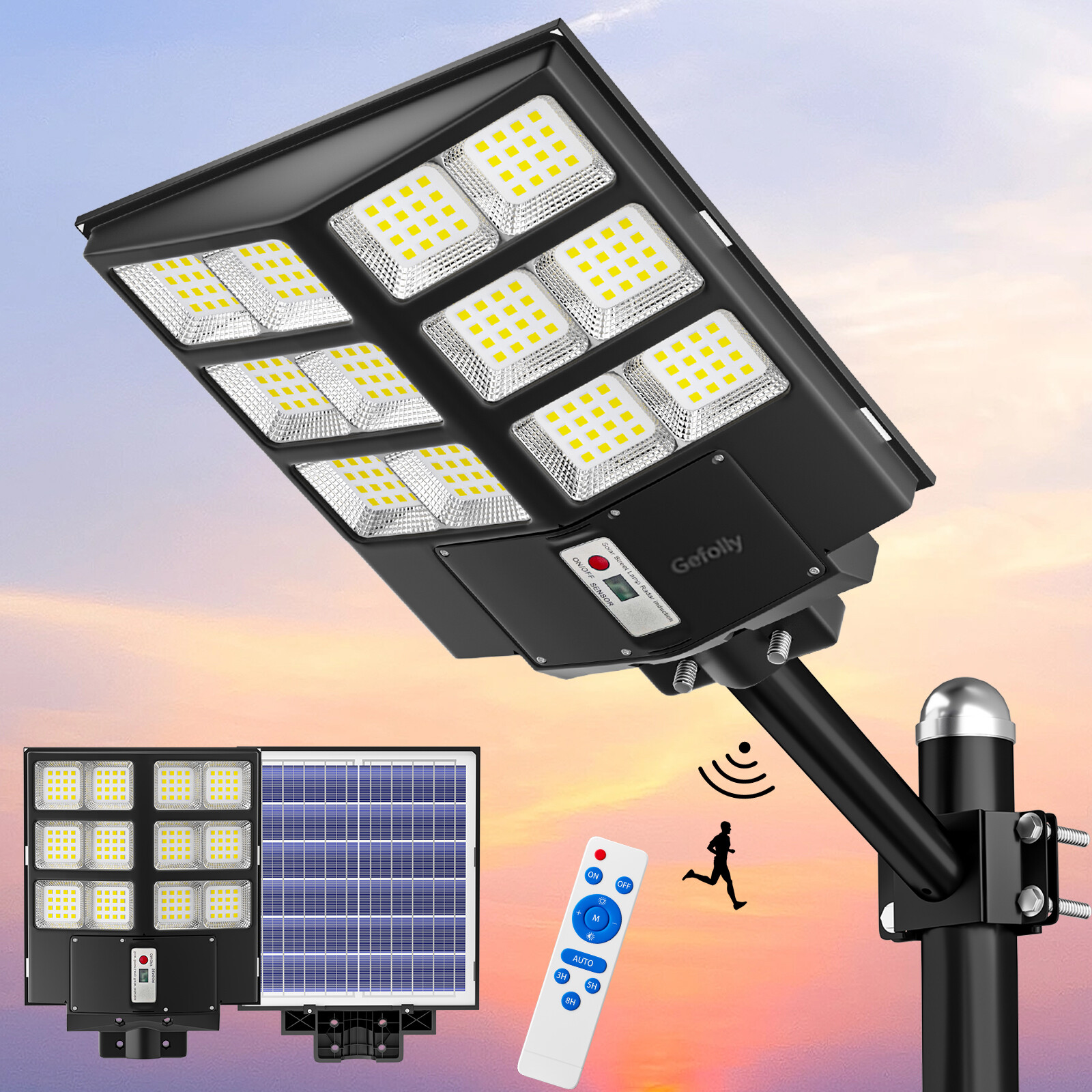 RY7800W Commercial Outdoor Solar Street Light Dusk To Dawn Motion Sensor