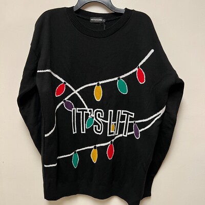 PrettyLittleThing Its Lit Spell Out Letter KNIT SWEATER TOP NWOT L Holiday Light