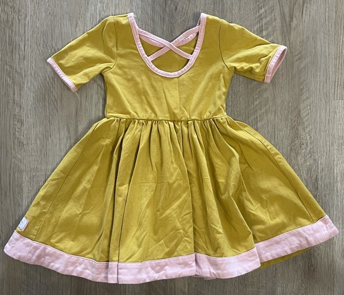 Sweet Honey Dress Baby Toddler Girl Size 18m Mustard Pink Criss Cross - Picture 3 of 5