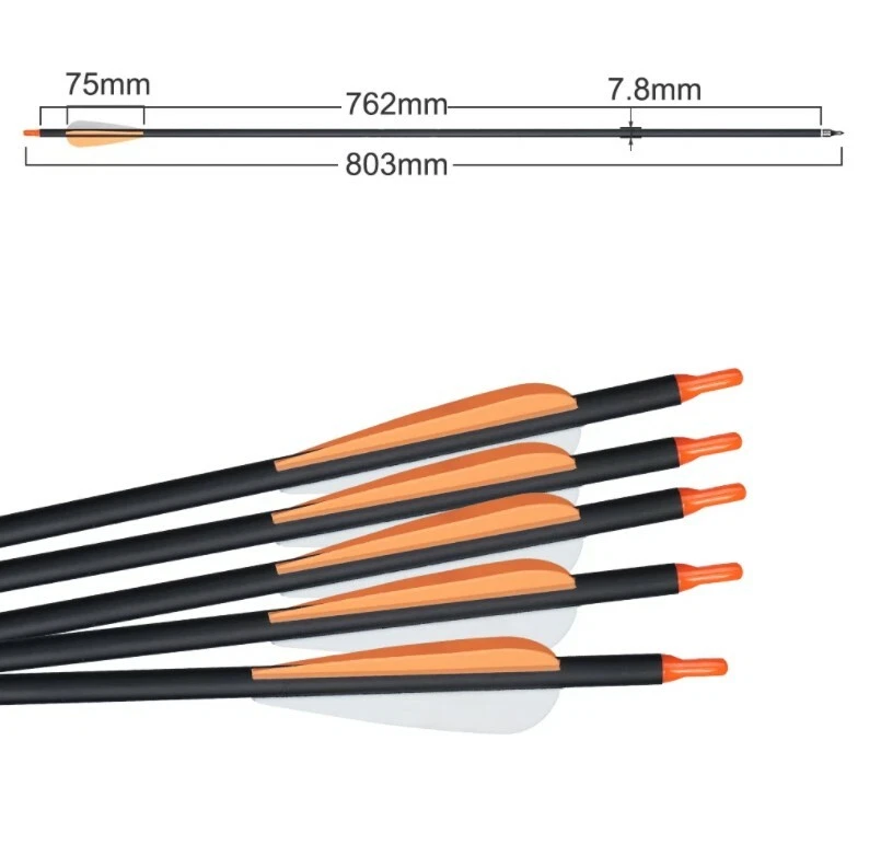 31" Hunting Arrows Carbon Shaft OD 7.8 Sp500-550 Target Practice for Recurve bow - Image 3 of 4