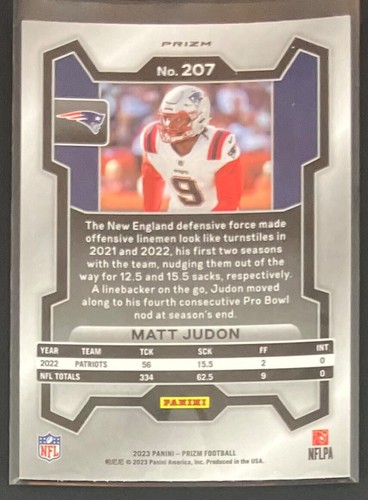 Matt Judon - 2023 Panini Prizm SILVER Football SP #207 - New England Patriots - Picture 2 of 2
