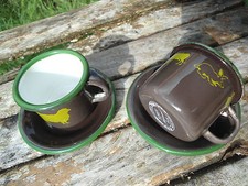 LOT DE 2 TASSES EXPRESSO EMAILLEES ANIMAUX EMAIL VERITABLE FAB. EN FRANCE NEUF 