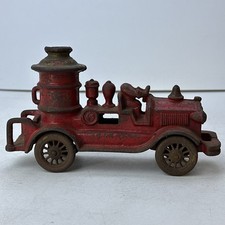 Vintage Cast Iron Arcade Fire Truck Boiler Red 8  Driver Missing Head