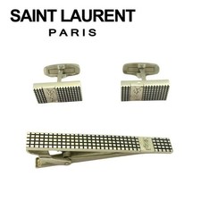 USED Tie Used Yves Saint Laurent tie pin cufflink set very good silver