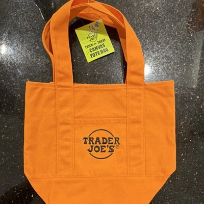 Trader Joe's Trick-or-Treat Orange Canvas Tote Bag Solid Plain Reusable Shopping