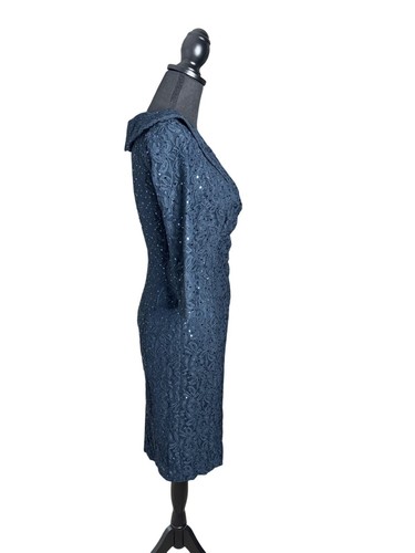 Tahari Arthur S. Levine Damen marineblau Pailletten & Spitze Cocktailkleid 4 neu mit Etikett - Bild 2 von 12