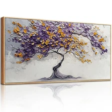 Tree of Life Framed Wall Art Large Artwork, Purple Gold Tree Abstract Art Pri...