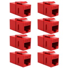 8x Cat6 RJ-45 F/F Ethernet Coupler Joiner Snap-In Jack Keystone Wall Plate Red