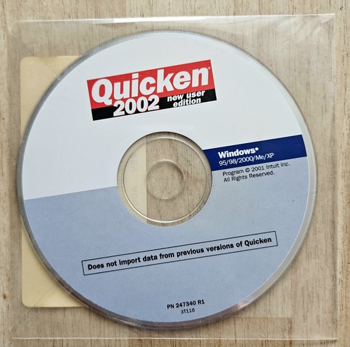 Quicken 2002 New User Edition CD Windows PN 247340 R1 - Sealed