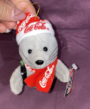 Vintage Coca Cola Plush Gray Seal Coke Plush Ornament 1997 Christmas ToteA2 