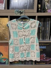 A Crochet Knit Vest  Skirt Set   Mint/Cream   NWT S/M