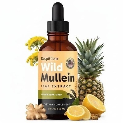 RespiClear Wild Mullein Leaf Extract Liquid Drops Vegan Non-GMO Lemon 2 fl oz