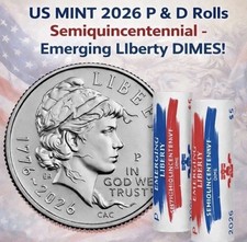 USMINT 2026 P&D Semiquincentennial Dime Emerging Liberty 2 Rolls Sealed In Hand