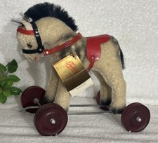 Vintage Hermann Teddy Pinto Pony Horse Mohair Red Bridle Saddle Original Tags 