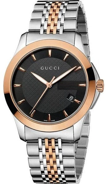 Montre homme Gucci G Timeless ton or rose et cadran noir acier   YA126410