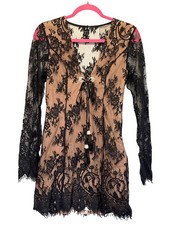 Nasty Gal Black Lace Plunge Neckline Mini Dress With Tassel Details Size L